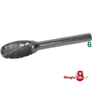 FRESE ROTATIVE IN METALLO DURO TIPO OVALE ATTACCO Ø MM 6 TAGLIO 5 8055L 16 FRESE M.DURO taglio 5 burrs of tungsten carbide Prod. SCU