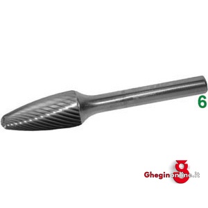 FRESE ROTATIVE IN METALLO DURO TIPO TONDO CONICO ATTACCO Ø MM 6 TAGLIO 3 8060E 16 FRESE M.DURO taglio 3 burrs of tungsten carbide Prod. SCU