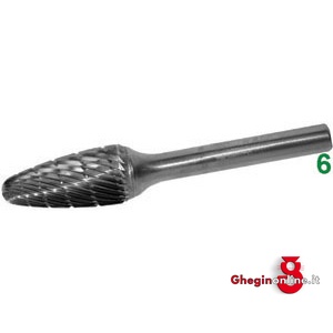 FRESE ROTATIVE IN METALLO DURO TIPO TONDO CONICO ATTACCO Ø 6 TAGLIO 5 8060L 16 FRESE M.DURO taglio 5 burrs of tungsten carbide Prod. SCU