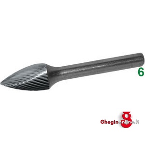 FRESE ROTATIVE IN METALLO DURO TIPO A FIAMMA ATTACCO Ø MM 6 TAGLIO 3 8065E 16 FRESE M.DURO taglio 3 burrs of tungsten carbide Prod. SCU