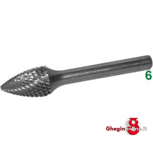 FRESE ROTATIVE IN METALLO DURO TIPO A FIAMMA ATTACCO Ø 6 TAGLIO 4 8065G 16 FRESE M.DURO taglio 4 burrs of tungsten carbide Prod. SCU