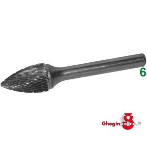 FRESE ROTATIVE IN METALLO DURO TIPO A FIAMMA ATTACCO Ø 6 TAGLIO 5 8065L 16 FRESE M.DURO taglio 5 burrs of tungsten carbide Prod. SCU