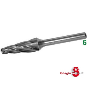 FRESE ROTATIVE IN METALLO DURO TIPO CONICO CON PUNTA SFERICA ATTACCO Ø MM 6 TAGLIO 1 8070A 16 FRESE M.DURO taglio 1 burrs of tungsten carbide Prod. SCU