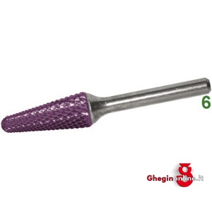 FRESE ROTATIVE IN METALLO DURO TIPO CONICO CON PUNTA SFERICA ATTACCO Ø 6 TAGLIO 4 RIVESTIMENTO TIALN 8070H 16 FRESE M.DURO RIV.tg. 4 burrs of tungsten carbide Prod. SCU