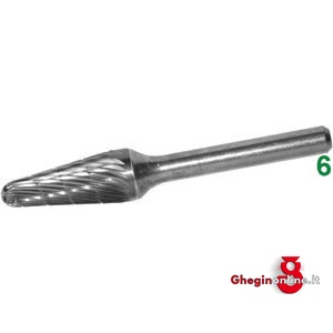 FRESE ROTATIVE IN METALLO DURO TIPO CONICO CON PUNTA SFERICA ATTACCO Ø 6 TAGLIO 5 8070L 16 FRESE M.DURO taglio 5 burrs of tungsten carbide Prod. SCU
