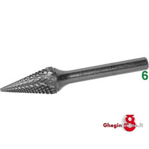 FRESE ROTATIVE IN METALLO DURO TIPO CONICO ATTACCO Ø 6 TAGLIO 4 8075G 16 FRESE M.DURO taglio 4 burrs of tungsten carbide Prod. SCU