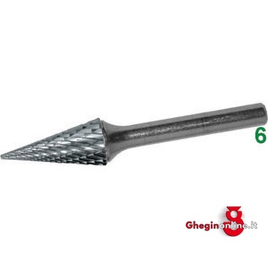 FRESE ROTATIVE IN METALLO DURO TIPO CONICO ATTACCO Ø MM 6 TAGLIO 7 8075P 16 FRESE M.DURO taglio 7 burrs of tungsten carbide Prod. SCU