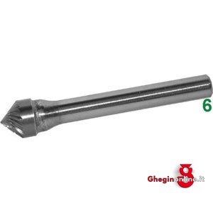 FRESE ROTATIVE IN METALLO DURO TIPO CONICO CON PUNTA A 90° ATTACCO Ø 6 TAGLIO 5 8080L 16 FRESE M.DURO taglio 5 burrs of tungsten carbide Prod. SCU