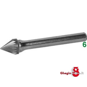 FRESE ROTATIVE IN METALLO DURO TIPO CONICO CON PUNTA A 60° ATTACCO Ø MM 6 TAGLIO 3 8085E 16 FRESE M.DURO taglio 3 burrs of tungsten carbide Prod. SCU