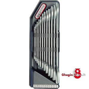 SERIE DI 12 ART. 870 G DA MM 6X7-8X9-10X11-12X13-14X15-16X17-18X19-20X22-21X23-24X27-25X28-30X32. SU SUPPORTO 871GS 12 CHIAVI FISSE IN SERIE double ended open jaw spanners sets Orig. Gedore
