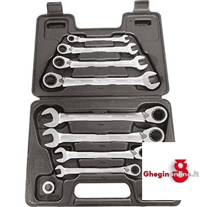 CHIAVI FISSE E A CRICCHETTO COMBINATE IN SERIE 879GFT SR.CH.FISSE E A CRICCO combination open and ratchet-ring spanners sets Orig. Gedore red