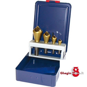 ASSORTIMENTI SVASATORI-SBAVATORI 4 PZ. IN ACCIAIO HSS-E RIVESTIMENTO TIN 8879G ASS. SVASATORI-SBAVAT. countersinks and deburring tools sets Orig. Dürr
