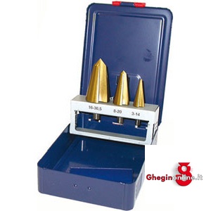 ASSORTIMENTI FRESE CONICHE PER LAMIERE 3 PZ. IN ACCIAIO HSS RIVESTIMENTO TIN 8891G ASS. FRESE CONICHE countersink sets Orig. Dürr