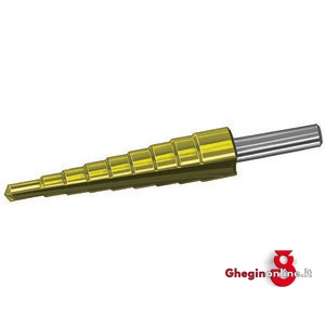 FRESE A GRADINO PER LAMIERE TIPO A 9 GRADINI E 2 TAGLIENTI RETTIFICATI CON RIVESTIMENTO TIN 8893G FRESE A GRADINO x LAM. countersinks Orig. Dürr