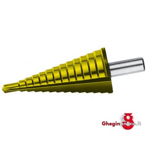 FRESE A GRADINO PER LAMIERE TIPO A 13 GRADINI E 2 TAGLIENTI RETTIFICATI IN ACCIAIO HSS RIVESTIMENTO TIN 8895GT FRESE A GRADINO x LAM. countersinks Orig. Dürr