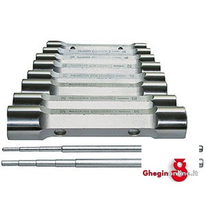 SERIE DI 8 CHIAVI ART. 909 GE DA MM 6X7 - 8X9 - 10X11 - 12X13 - 14X15 - 16X17 - 18X19 - 20X22 E 2 LEVE ART. 909 GL 1-2. 909GS 8 SR.CHIAVI A TUBO ESAG. double ended socket wrenches sets Orig. Gedore