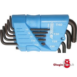 SERIE DI 9 PZ. ART. 912 GS DA T7 - T8 - T9 - T10 - T15 - T20 - T25 - T30 - T40 912GT 12 SR.CH.xVITI POL.INT. socket head screw wrenches sets Orig. Gedore