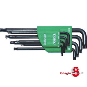 SERIE DI 8 PZ. ART. 912 GSA DA T9 - T10 - T15 - T20 - T25 - T27 - T30 - T40 912GT 17 SR.CH.xVITI POL.INT. socket head screw wrenches sets Prod. SCU