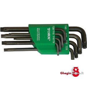 SERIE DI 8 PZ. ART. 912 GSE DA T9 - T10 - T15 - T20 - T25 - T27 - T30 - T40 912GT 18 SR.CH.xVITI POL.INT. socket head screw wrenches sets Prod. SCU
