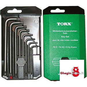 SERIE DI 8 PZ. ART. 912 GP DA T9 - T10 - T15 - T20 - T25 - T27 - T30 - T40 912GT 8 SR.CH.xVITI POL.INT. socket head screw wrenches sets Prod. SCU