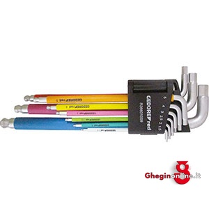 SERIE DI 9 PZ. COLORATE MM 1,5 - 2 - 2,5 - 3 - 4 - 5 - 6 - 8 - 10 913GFC SERIE CHIAVIxESAG.INT. allen head screw wrenches sets Orig. Gedore red