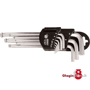 SERIE DI 9 PZ. DA MM 1,5 - 2 - 2,5 - 3 - 4 - 5 - 6 - 8 - 10 913GFH SERIE CHIAVIxESAG.INT. allen head screw wrenches sets Prod. SCU