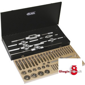 UTENSILI PER FILETTARE IN ASSORTIMENTO IN CASSETTA PER FILETTARE DA M 5 A M 20 9395G ASSORT. x FILETTARE complete taps and dies sets Orig. Völkel