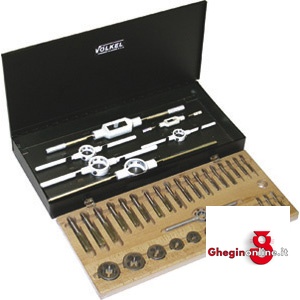 UTENSILI PER FILETTARE IN ASSORTIMENTO IN CASSETTA PER FILETTARE WHITWORTH BSW 9400GA ASSORT. x FILETTARE complete taps and dies sets Orig. Völkel