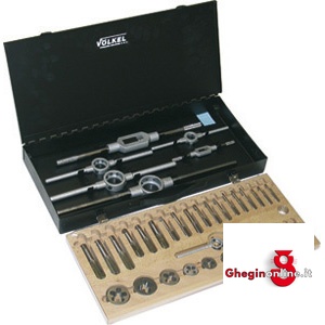 UTENSILI PER FILETTARE IN ASSORTIMENTO IN CASSETTA FILETTATURA AMERICANA UNC 9400GB ASSORT. x FILETTARE complete taps and dies sets Orig. Völkel