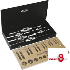 UTENSILI PER FILETTARE IN ASSORTIMENTO IN CASSETTA FILETTATURA AMERICANA UNF 9400GC ASSORT. x FILETTARE complete taps and dies sets Orig. Völkel