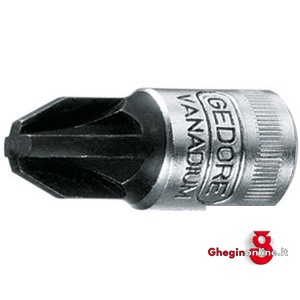 CHIAVI A BUSSOLA ATT. 1/4 DIN 3120 - ISO 1174 TIPO A giravitE A CROCE POZIDRIV; LUNGH. MM 28 941RD 4 BUSSOLE MASCH.ATT.1/4 sockets Orig. Gedore