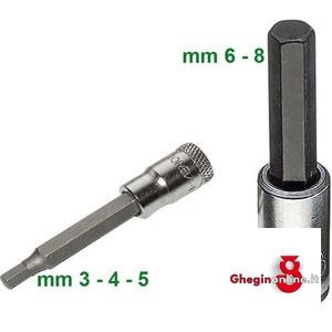 CHIAVI A BUSSOLA ATT. 1/4 DIN 3120 - ISO 1174 CON ESAGONO ESTERNO; LUNGH. MM 60 941RG 8 CH.BUSS.ESAG. 1/4 mm60 sockets Orig. Gedore