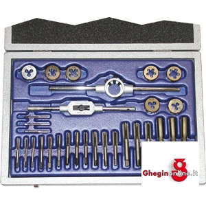 MADREVITI IN CASSETTA LEGNO PER FILETTARE DA M3 A M12 9440 MADREVITI CASSET.LEGNO chrome steel taps and dies Prod. SCU
