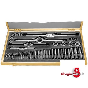 MADREVITI IN CASSETTA LEGNO PER FILETTARE DA M3 A M18 9448 MADREVITI IN CASSETTA chrome steel taps and dies Prod. SCU