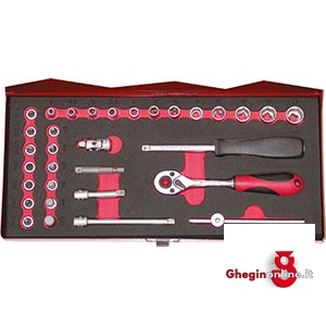 CHIAVI A BUSSOLA IN SERIE CONTENUTO 32 UTENSILI 945GE SR. CH. A BUSSOLA 1/4 sockets sets Orig. Gedore red