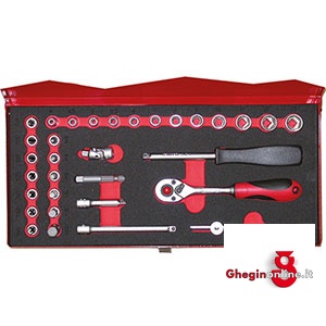 CHIAVI A BUSSOLA IN SERIE CONTENUTO 32 UTENSILI 945GF SR. CH. A BUSSOLA 1/4 sockets sets Orig. Gedore red