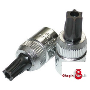 CHIAVI A BUSSOLA ATT. 1/4 DIN 3120 - ISO 1174 CON POLIG. ESTERNO TORX CON FORO 946GL 30 BUSSOLE MASCH.ATT.1/4 sockets Orig. Gedore red