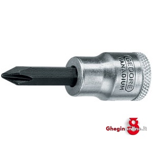 CHIAVI A BUSSOLA ATT. 3/8 DIN 3120 - ISO 1174 TIPO A giravitE TAGLIO A CROCE PH; LUNGH. MM 55 952RP 3 BUSSOLE MASCH.ATT.3/8 sockets Orig. Gedore