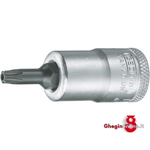 CHIAVI A BUSSOLA ATT. 3/8 DIN 3120 - ISO 1174 CON POLIGONO ESTERNO TORX CON FORO; LUNGH. MM 49 952SV 50 BUSSOLE MASCH.ATT.3/8 sockets Orig. Gedore