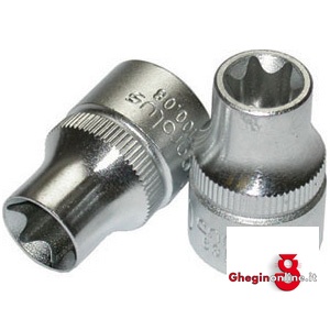 CHIAVI A BUSSOLA ATT. 3/8 DIN 3120 - ISO 1174 CON POLIGONO INTERNO TORX; LUNGH. MM 26 956RET 18 BUSSOLE TORX E ATT.3/8 sockets Orig. Carolus