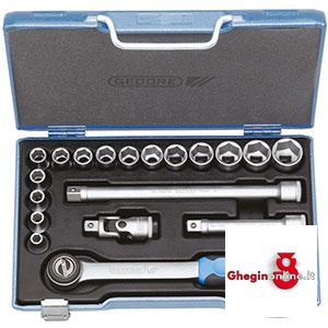 CHIAVI A BUSSOLA POLIGONALI IN SERIE CONTENUTO 19 UTENSILI 960GA SR. CH. A BUSSOLA 1/2 sockets sets Orig. Gedore