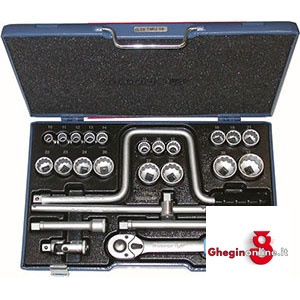 CHIAVI A BUSSOLA POLIGONALI E GIRABECCHINO IN SERIE CON 25 UTENSILI 968G SR. CH. A BUSSOLA 1/2 sockets sets Orig. Gedore