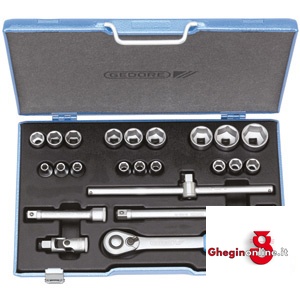 CHIAVI A BUSSOLA POLIGONALI SENZA GIRABECCHINO IN SERIE CON 23 UTENSILI 968GK SR. CH. A BUSSOLA 1/2 sockets sets Orig. Gedore