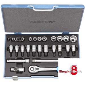 CHIAVI A BUSSOLA ESAGONALI IN SERIE CONTENUTO 27 UTENSILI 969GE SR. CH. A BUSSOLA 1/2 sockets sets Orig. Gedore