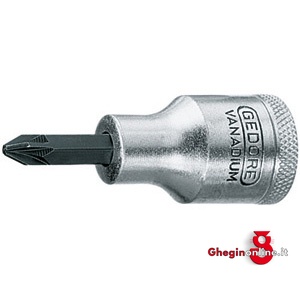 CHIAVI A BUSSOLA ATT. 1/2 DIN 3120 - ISO 1174 TIPO A CACCIAVITE A CROCE POZIDRIV; LUNGH. MM 60 969RL 4 BUSSOLE MASCH.ATT.1/2 sockets Orig. Gedore