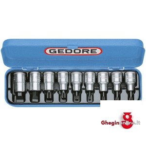 ASSORTIMENTI CHIAVI A BUSSOLA 1/2 PER VITI CON INTAGLI A TAGLIO,POLIGONO ESTERNO,CROCE PH 972GF SR. CH. A BUSSOLA 1/2 sockets sets Orig. Gedore