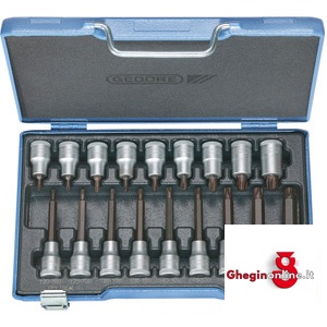 ASSORTIMENTI CHIAVI A BUSSOLA 1/2 PER POLIGONO INTERNO TORX 18 PEZZI 972GI SR. CH. A BUSSOLA 1/2 sockets sets Orig. Gedore