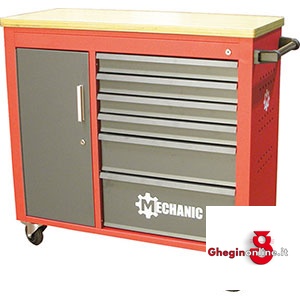 CARRELLI A BANCO A 6 CASSETTI E 1 VANO LATERALE,4 RUOTE (2 PIROETTANTI E 1 CON FRENO) 999GA BANCHI A CARRELLO mobile work benches and tool trolleys Orig. Gedore red
