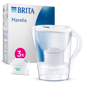 Brita Caraffa filtrante acqua Marella (2.4L) incl. 3 x filtri MAXTRA PRO All-in-1 che riduce cloro, calcare, PFAS e metalli - Eleganza e funzionalità