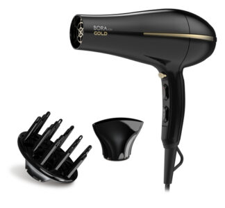 GA.MA Phon Bora Ion Gold: Griglia rivestita in olio d'argan, capelli idratati e morbidi, 2200 W, Motore Dc Ultraleggero, 6 combinazioni di temperatura e velocità, colpo d'aria fredda, inclusi 1 bocchetta e 1 diffusore